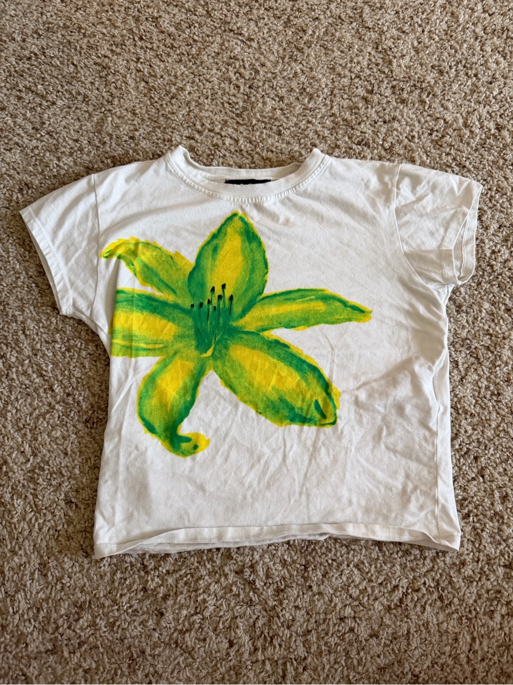 Motel Rocks White Crop Top with Yellow-Green Floral Print